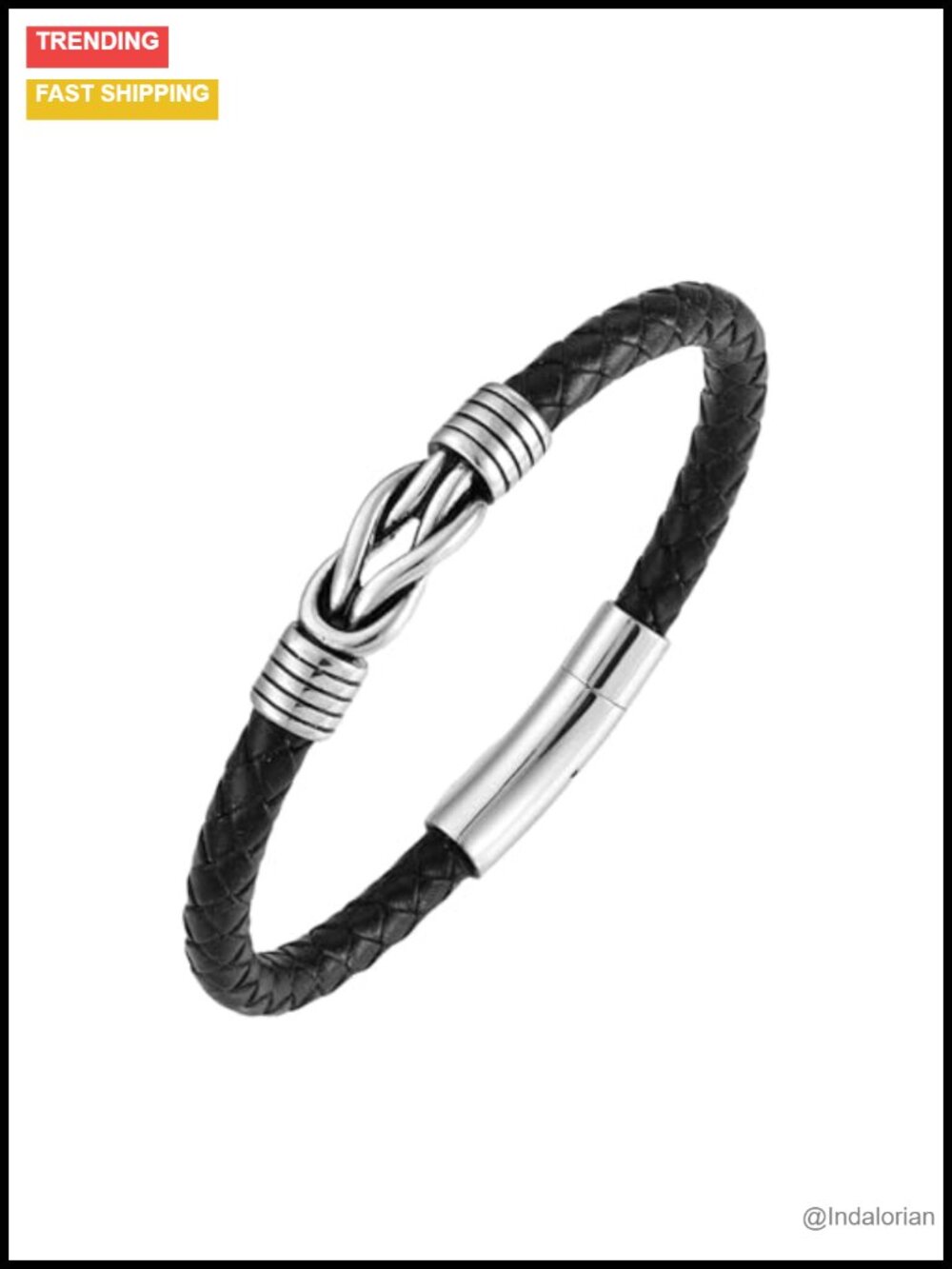 Men's Leather Infinity Knot Bangle Bracelet Stainless Steel Cuff